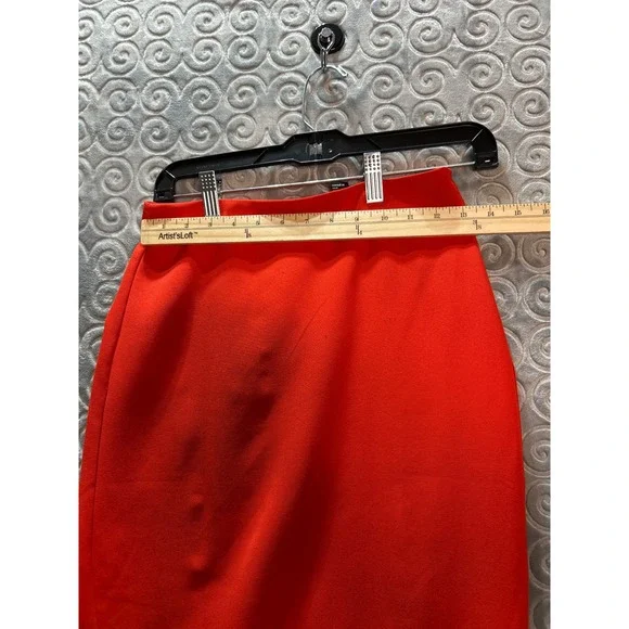 Bright Orange Pencil Skirt with Side Slit Business Casual Office Wear Size S - Picture 4 of 8